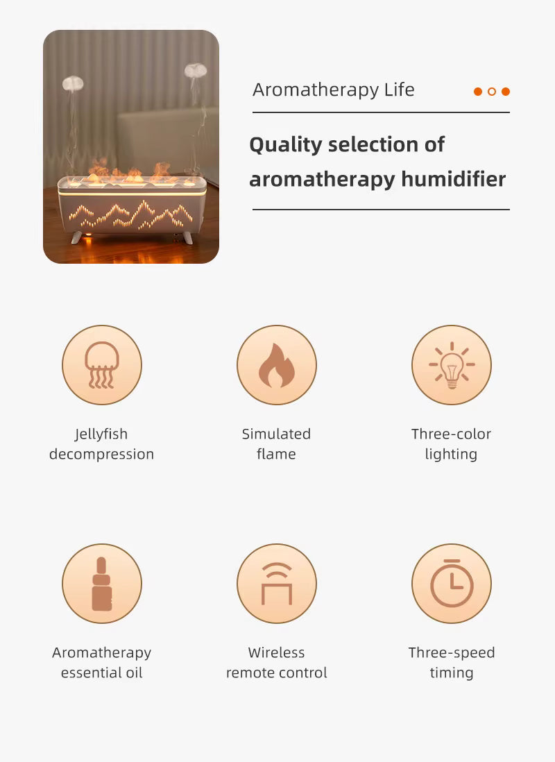 Flame Light Jellyfish Aroma Diffuser & Humidifier - Elevate Your Home with Essential Oil Bliss
